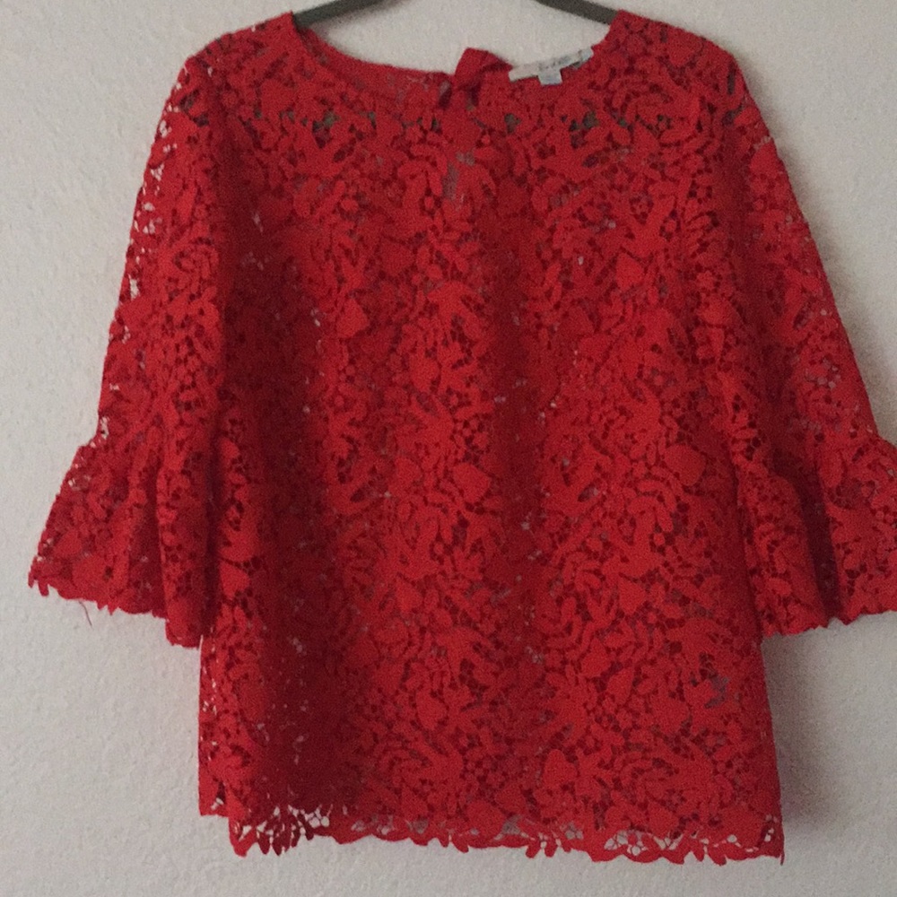 • Boden • Embroidered Short Sleeve Blouse Red 12